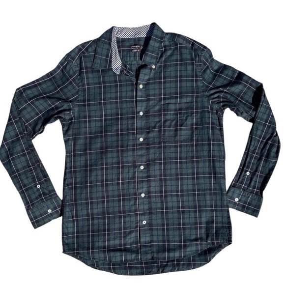 J. McLaughlin Men Dark Green Plaid Button Down Shirt Size Medium - Picture 2 of 8